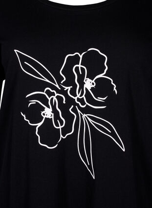 T-shirt i bomull med motiv, Black w. Flower, Packshot image number 2