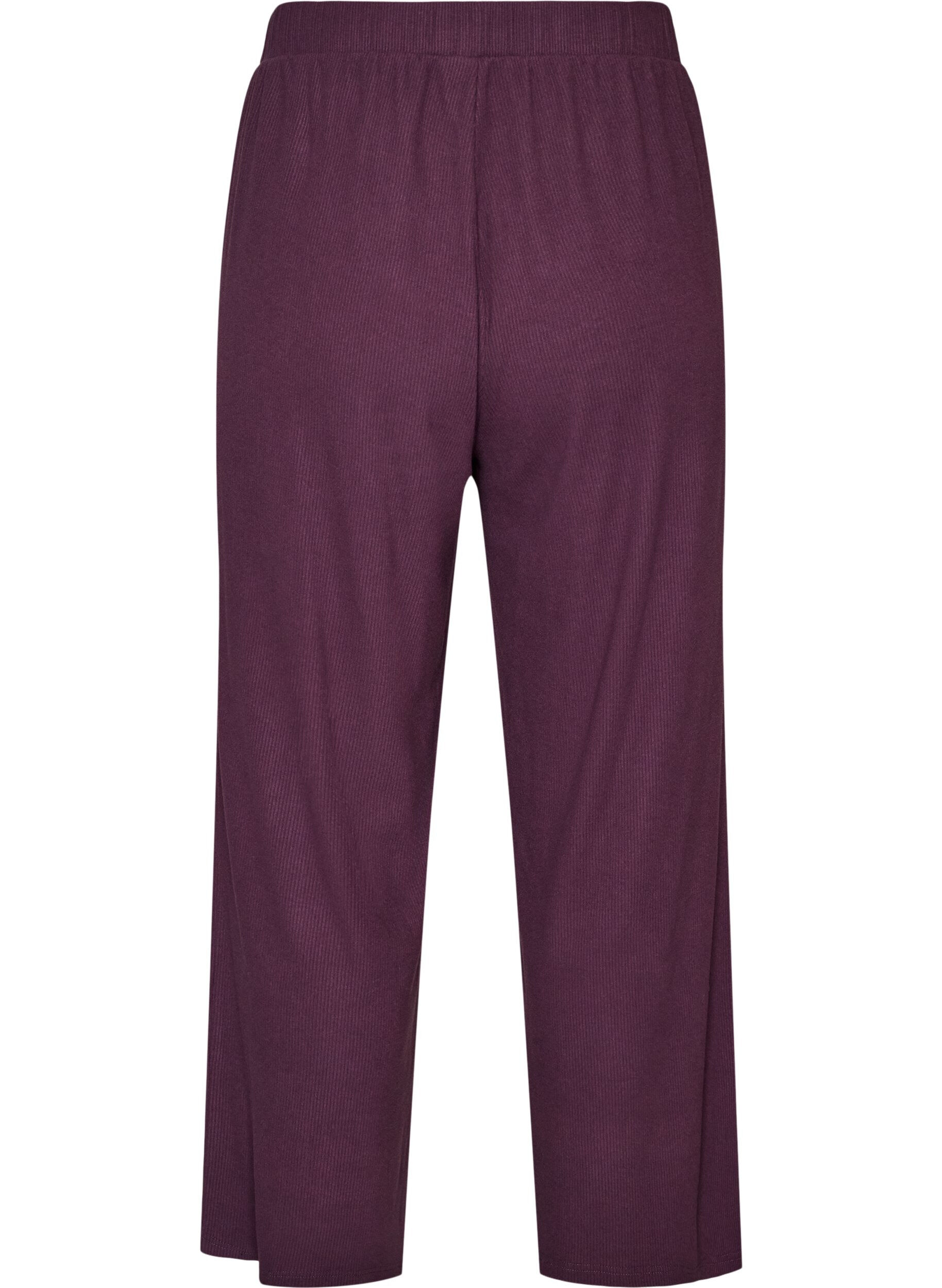 ZizziByxor i ribbad jersey med vida ben, Lila, Packshot image number 1
