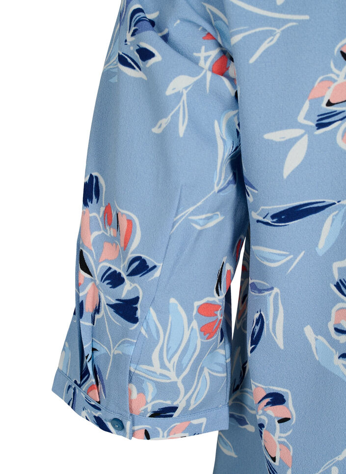 Blus med tryck och trekvartsärmar, Outline Flower, Packshot image number 3