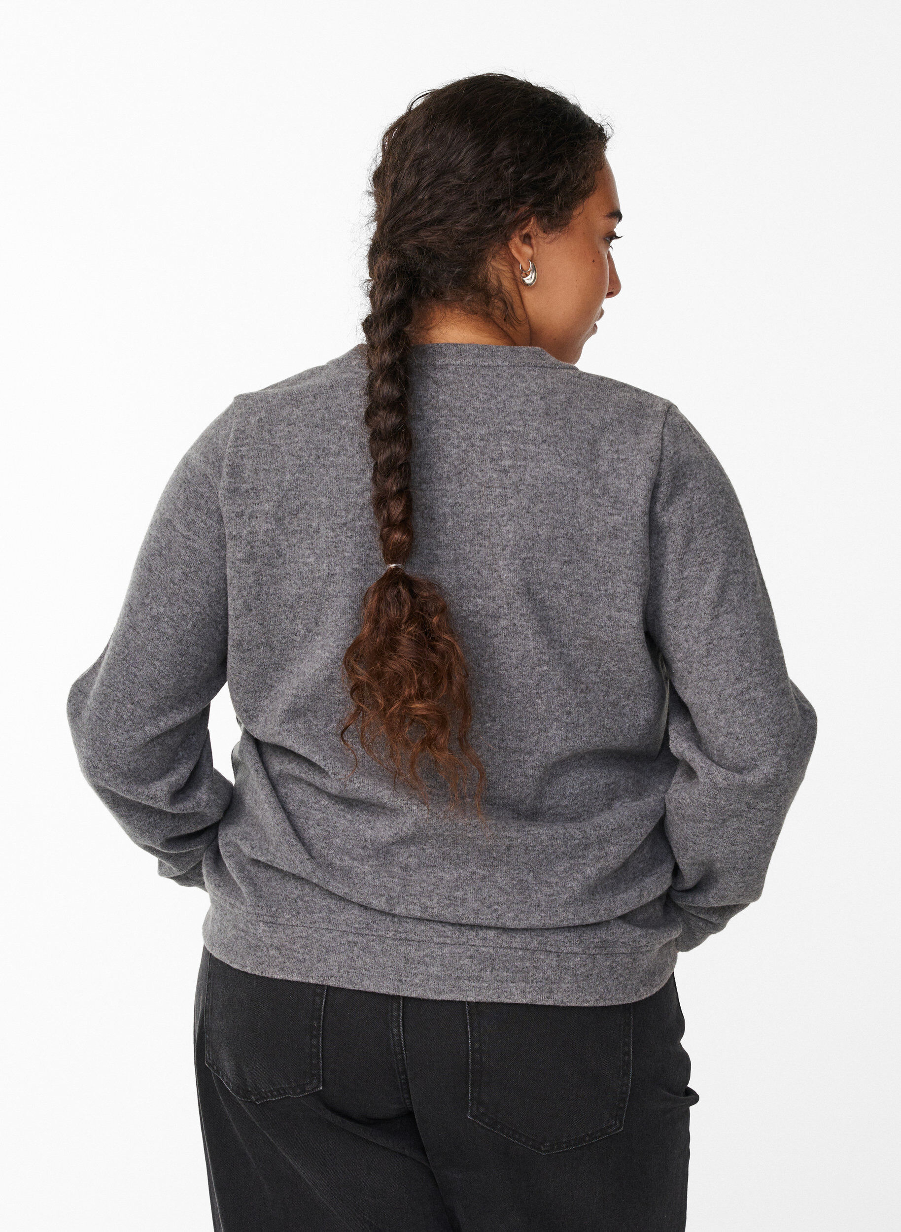 Zizzi Cardigan i jersey med rund halsringning och knappar, Gr&aring;, Model image number 2