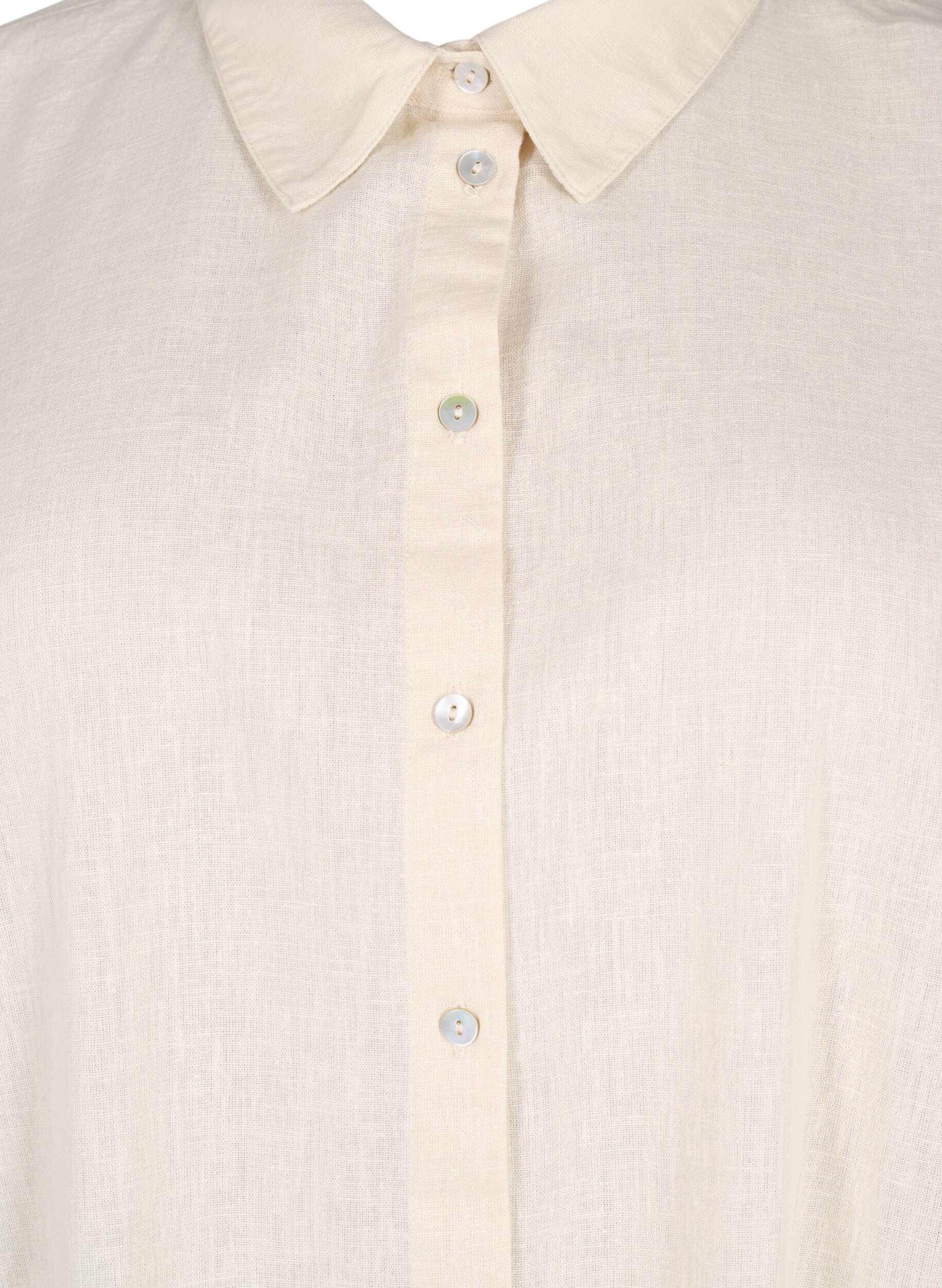 Zizzi L&aring;ng skjorta i bomullsblandning med linne, Beige, Packshot image number 2