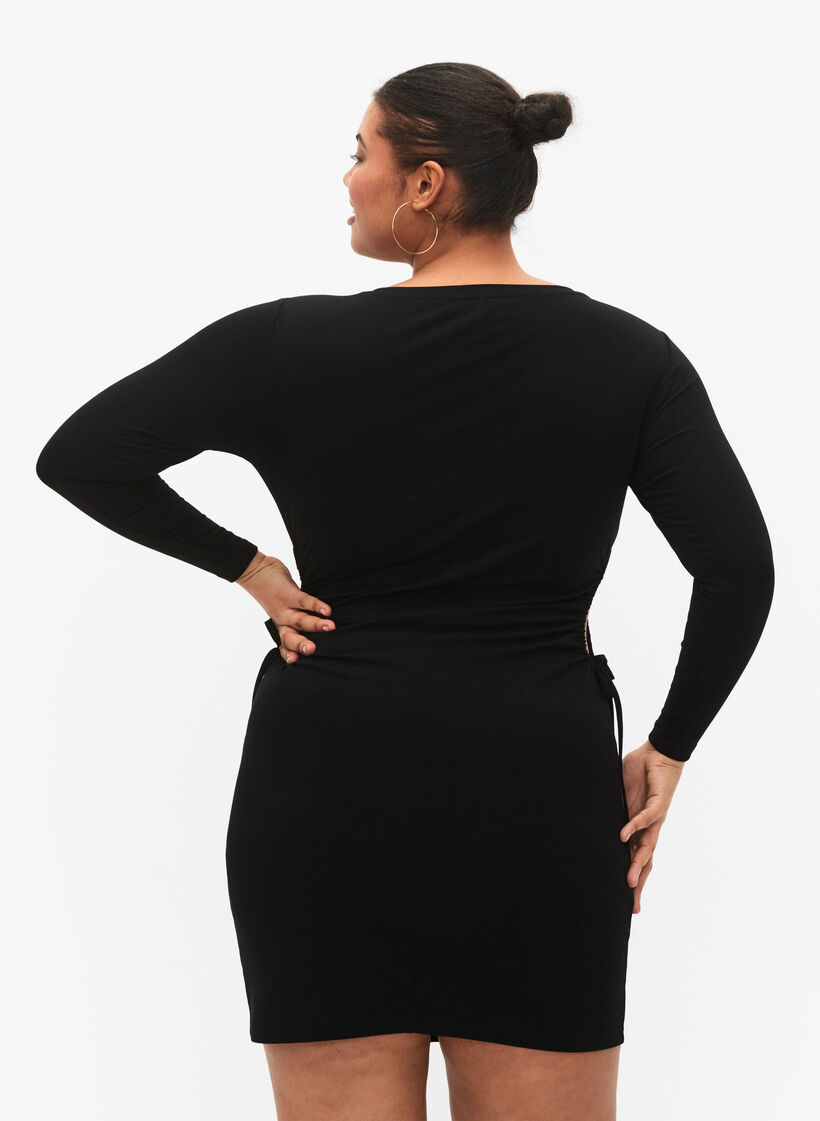 Kroppsnära klänning med utskuret parti , Black, Model image number 1