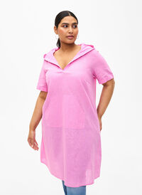 Huvklänning i bomullsblandning med linne, Rosebloom, Model