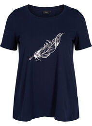 Kortärmad bomulls t-shirt med tryck, Night Sky w. silver 