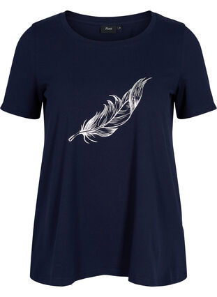 Kortärmad bomulls t-shirt med tryck, Night Sky w. silver , Packshot image number 0