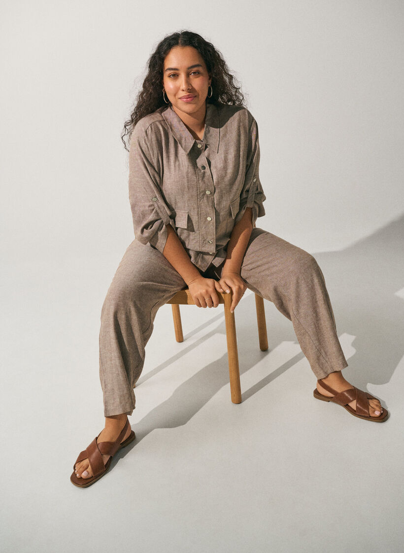 L&ouml;sa byxor i linne och viskos, Brun, Image image number 0