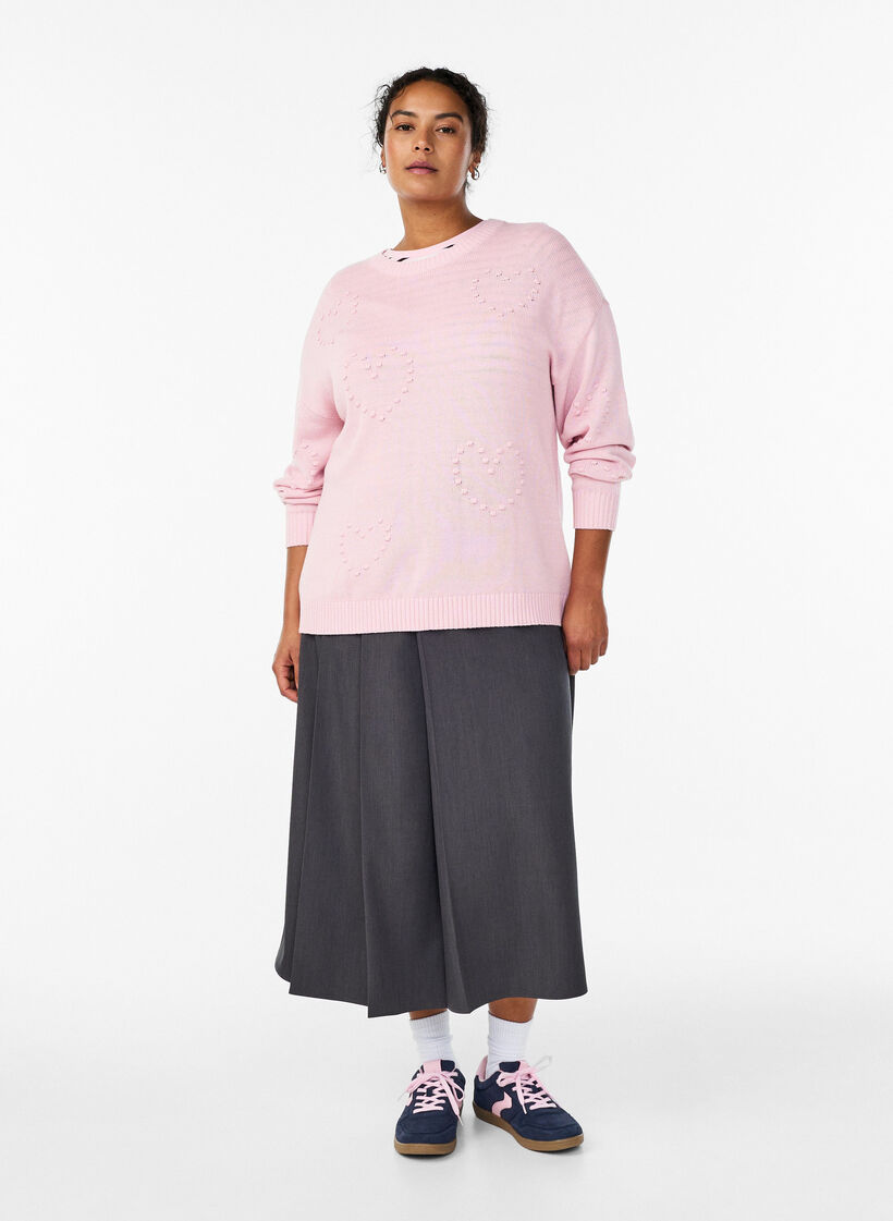 Lösstickad blus med hjärtmönster, Rosa, Model image number 1