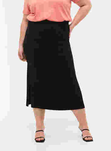 Lång kjol i bomull med slits, Black, Model image number 3