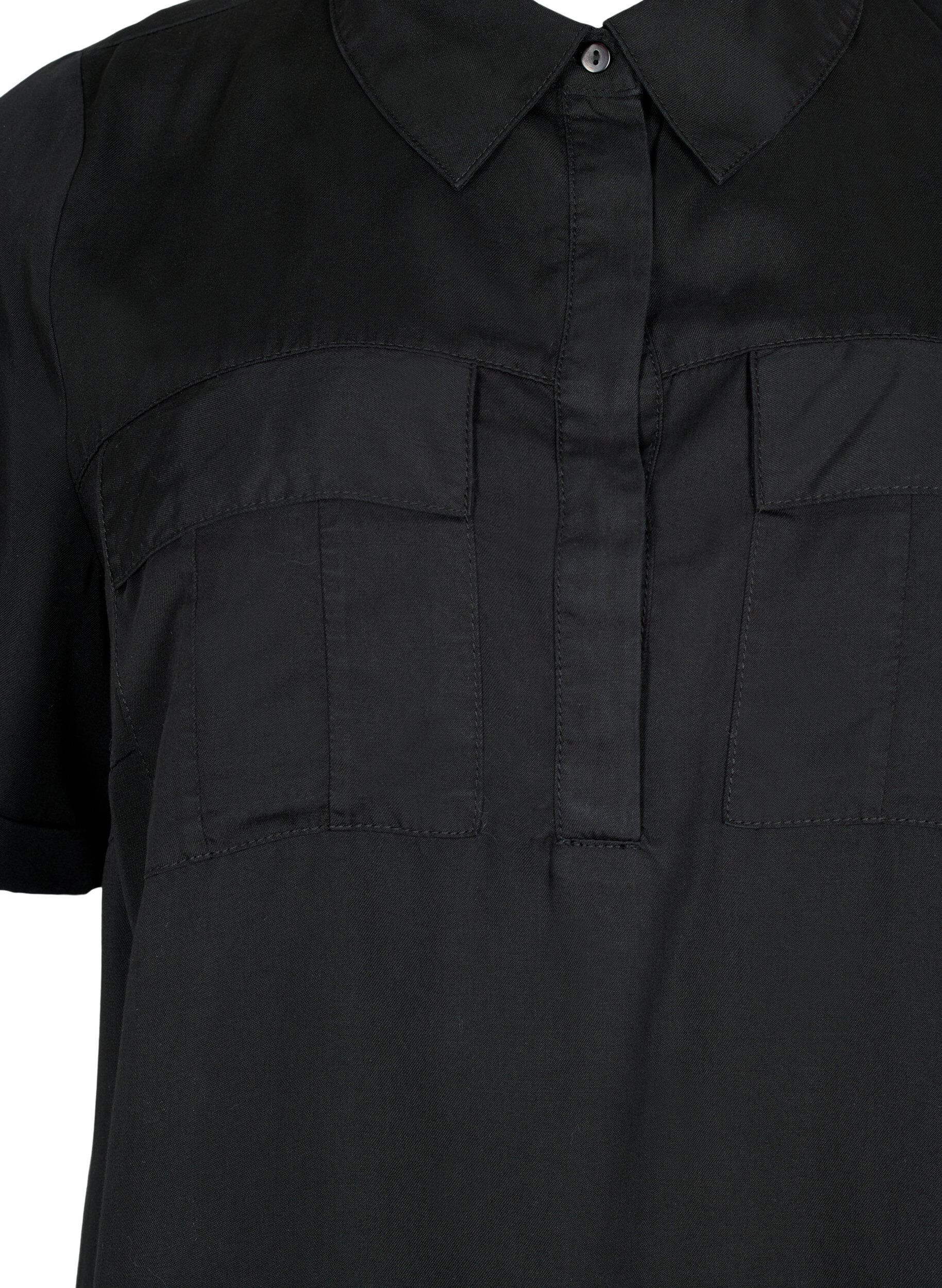 Zizzi Kort&auml;rmad tunika i lyocell (TENCEL&trade;), Black, Packshot image number 2