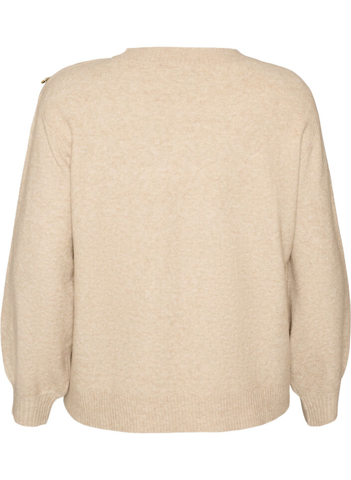 Stickad blus med knappdetalj, Beige, Packshot image number 1