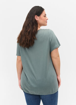 Kortärmad t-shirt med dragsko i nederkant, Balsam Green, Model image number 1