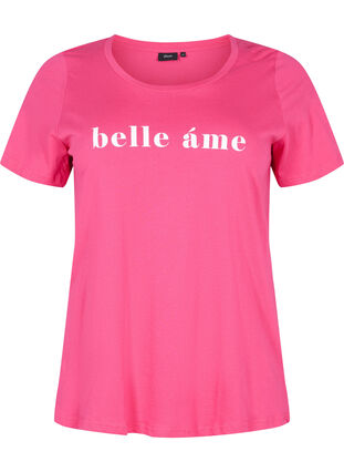 Kortärmad t-shirt i bomull med texttryck, Fandango Pink, Packshot image number 0