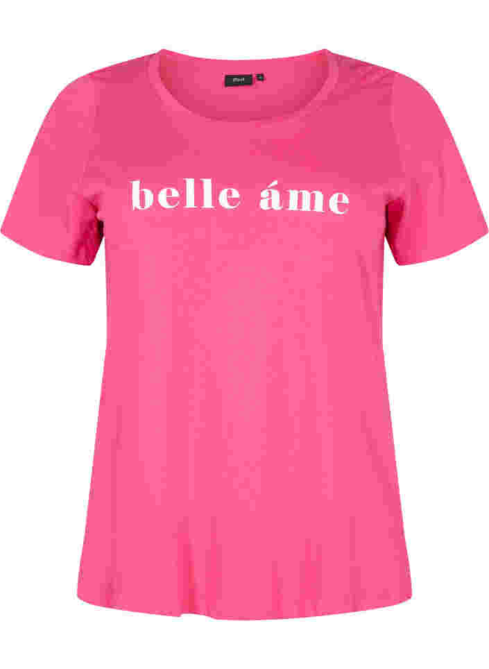 Kortärmad t-shirt i bomull med texttryck, Fandango Pink