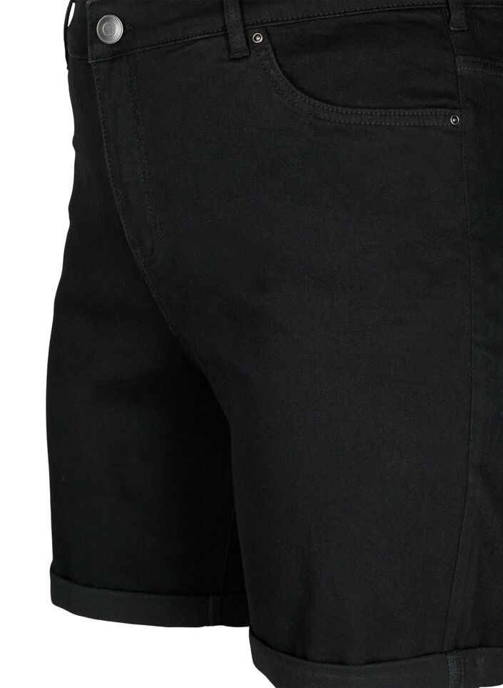 Åtsittande jeansshorts med hög midja, Black, Packshot image number 2