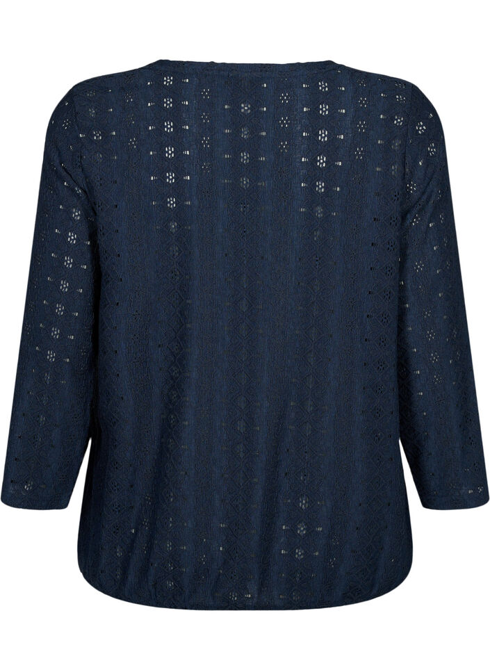 Blus med anglaise broderi och 7/8 ärmar, Navy Blazer, Packshot image number 1