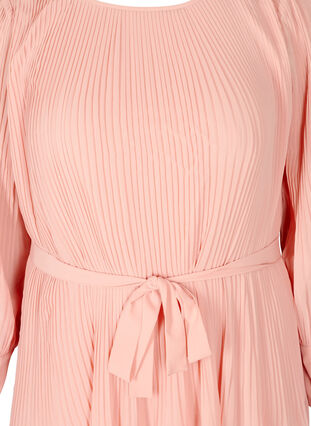 Långärmad plisse klänning med knytband, Rose Tan, Packshot image number 2