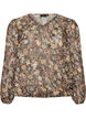 Blus med blommigt m&ouml;nster och ballong&auml;rmar, Brun, Packshot image number 0