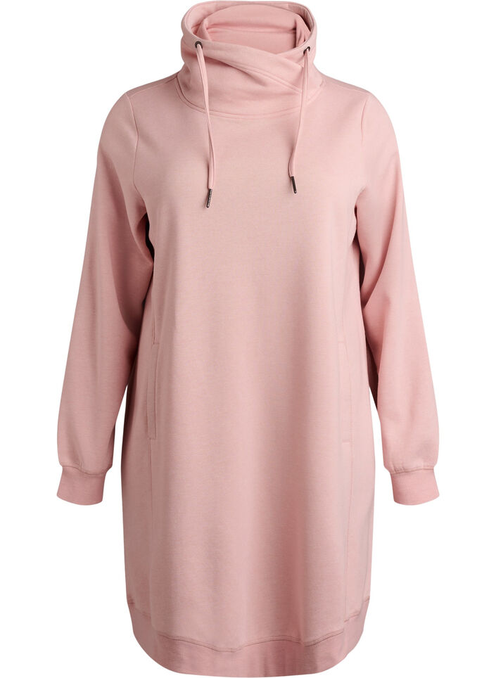 Kort sweatshirtkl&auml;nning med h&ouml;g krage och fickor, Rosa, Packshot image number 0