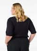 Blus i ribbad jersey med korta &auml;rmar, Svart, Model image number 2