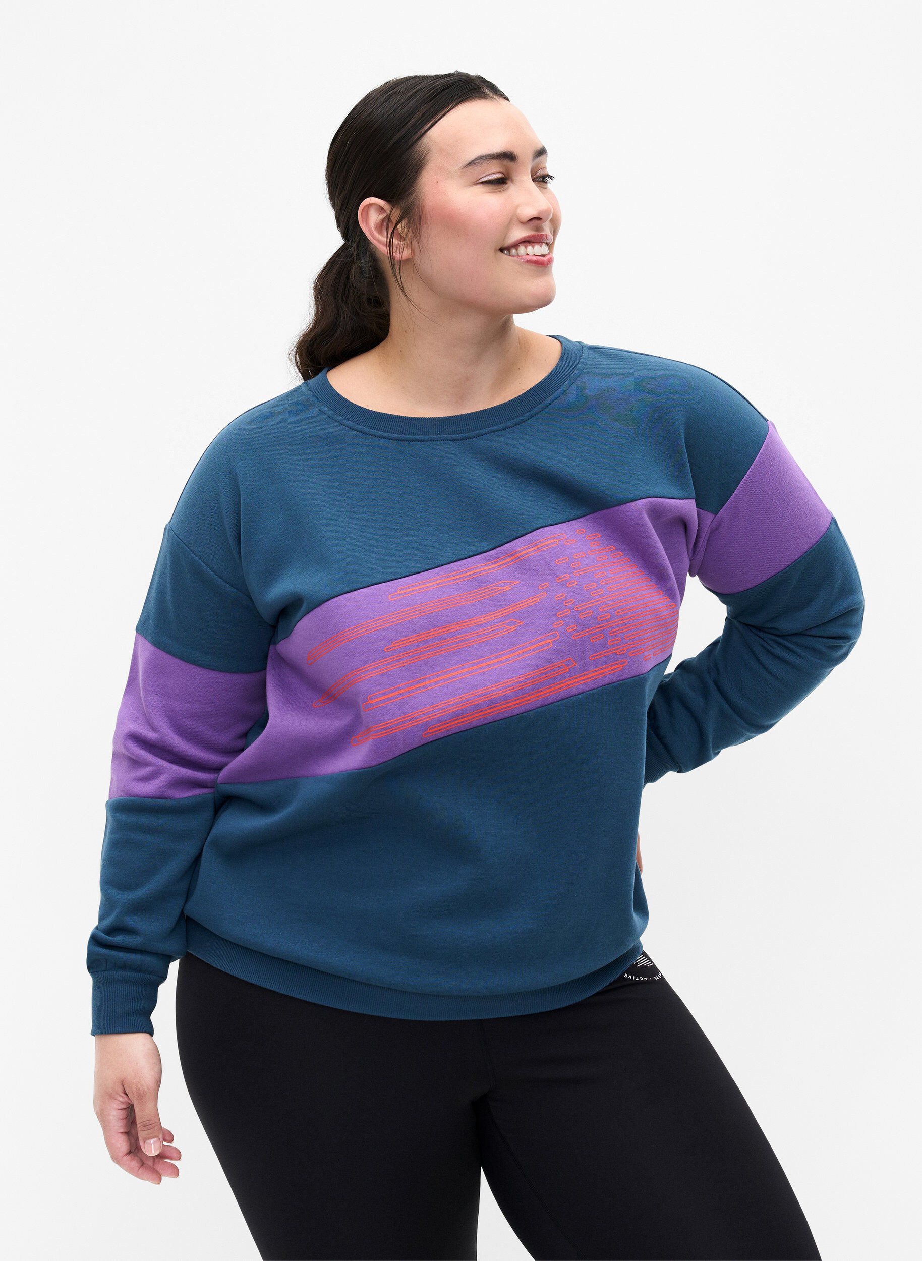 Zizzi Sweatshirt med sportigt tryck, Blue Wing Teal Comb, Model image number 0