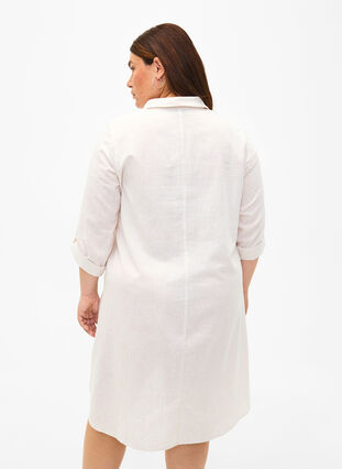Randig klänning i bomull och linne, Sandshell Wh. Stripe, Model image number 1
