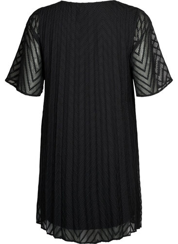Kortärmad klänning med struktur, Black, Packshot image number 1