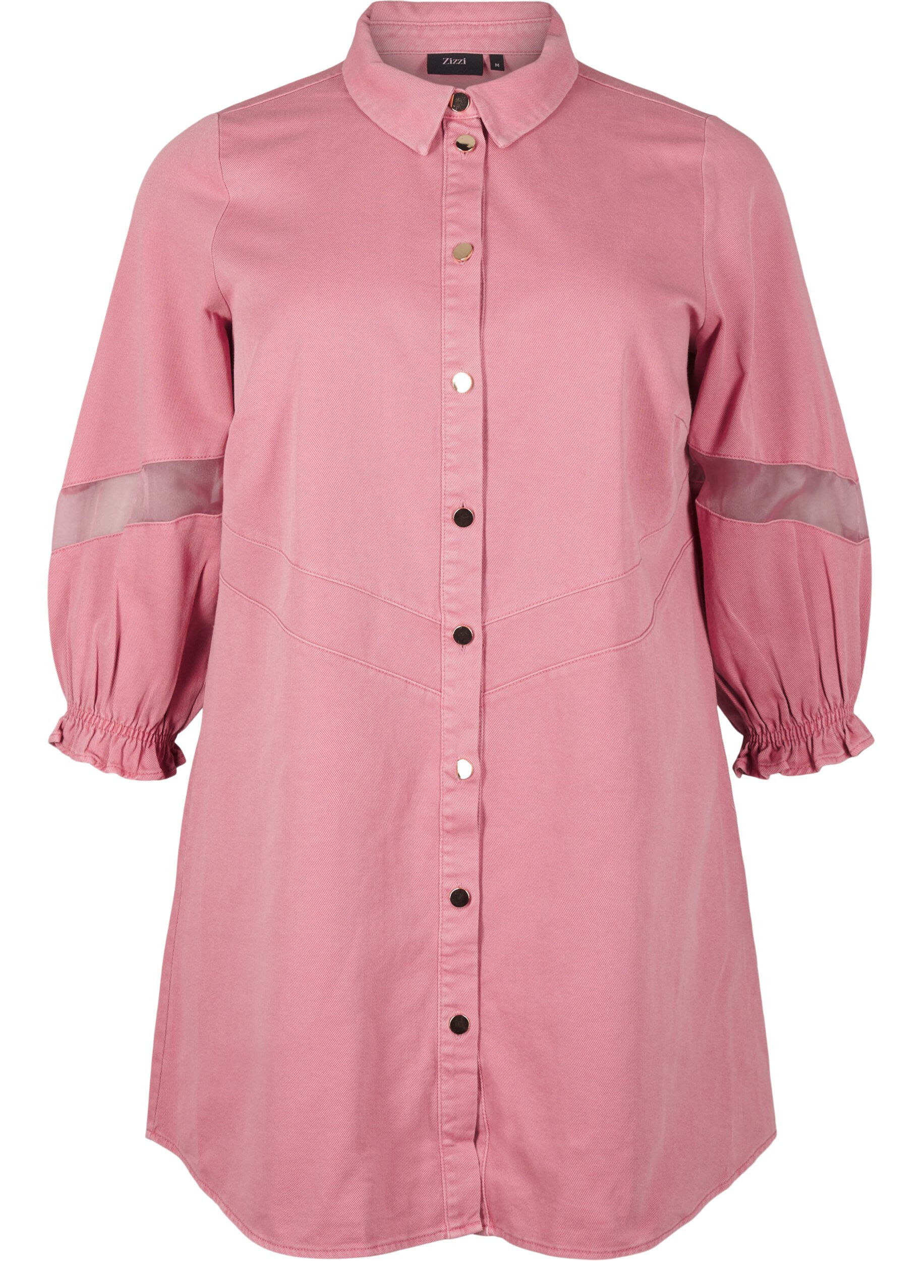 Zizzi Skjortkl&auml;nning i f&auml;rgad denim med n&auml;tdetaljer, Heather Rose, Packshot image number 0