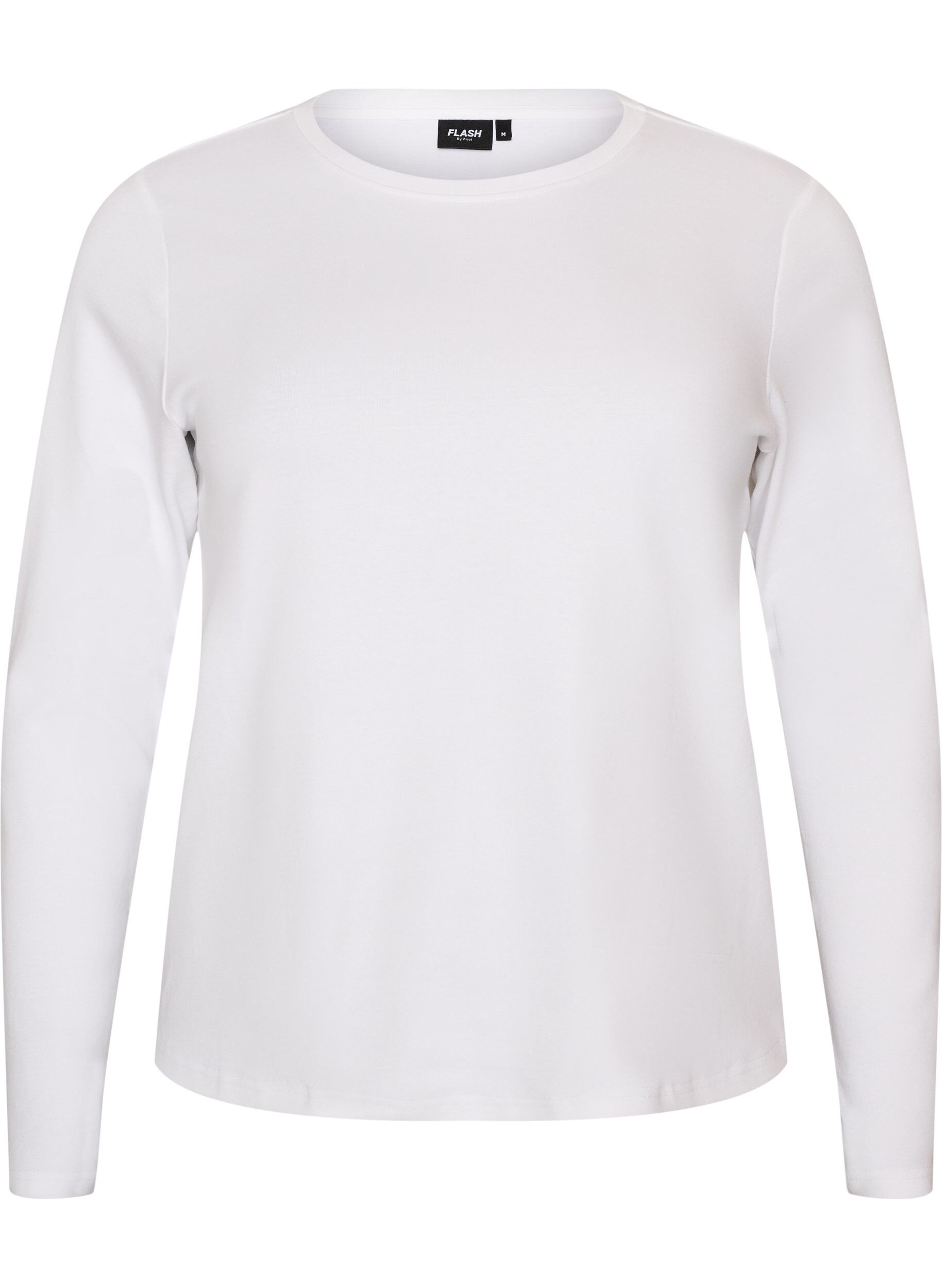 ZizziL&aring;ng&auml;rmad bas-T-shirt med rund hals, Vit, Packshot image number 0