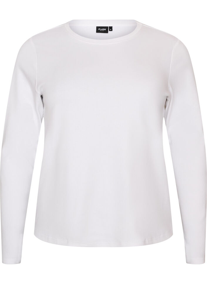 L&aring;ng&auml;rmad bas-T-shirt med rund hals, Vit, Packshot image number 0