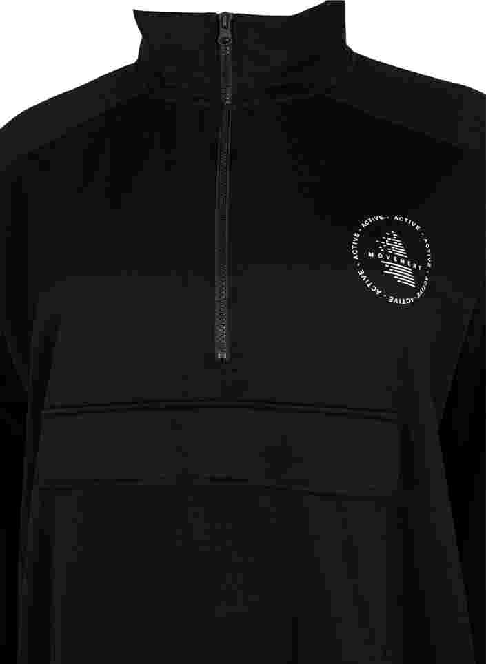 Lång sweatshirt med ficka och dragkedja, Black, Packshot image number 1