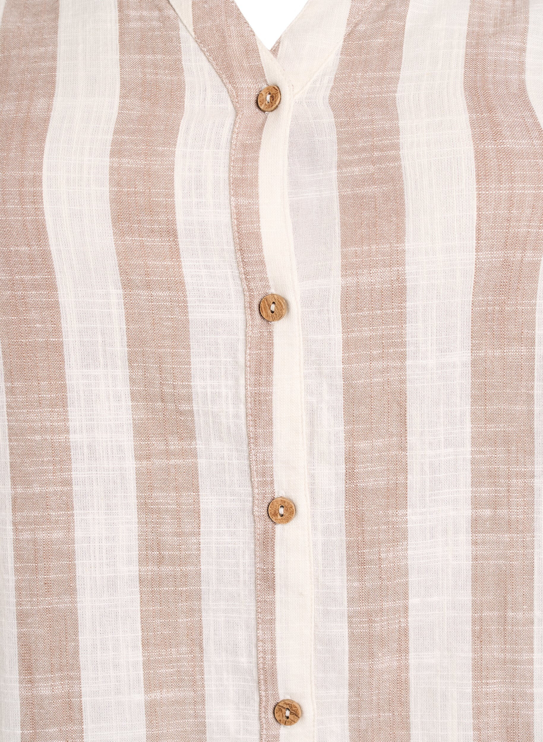 Zizzi Skjortblus i bomull med v-ringning, Beige, Packshot image number 2