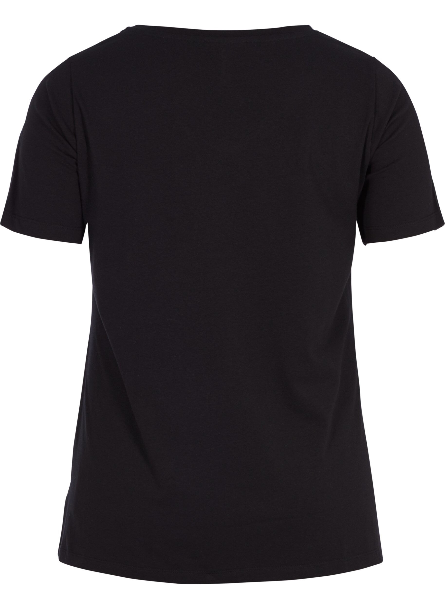 ZizziEnf&auml;rgad t-shirt i bomull, Svart, Packshot image number 1