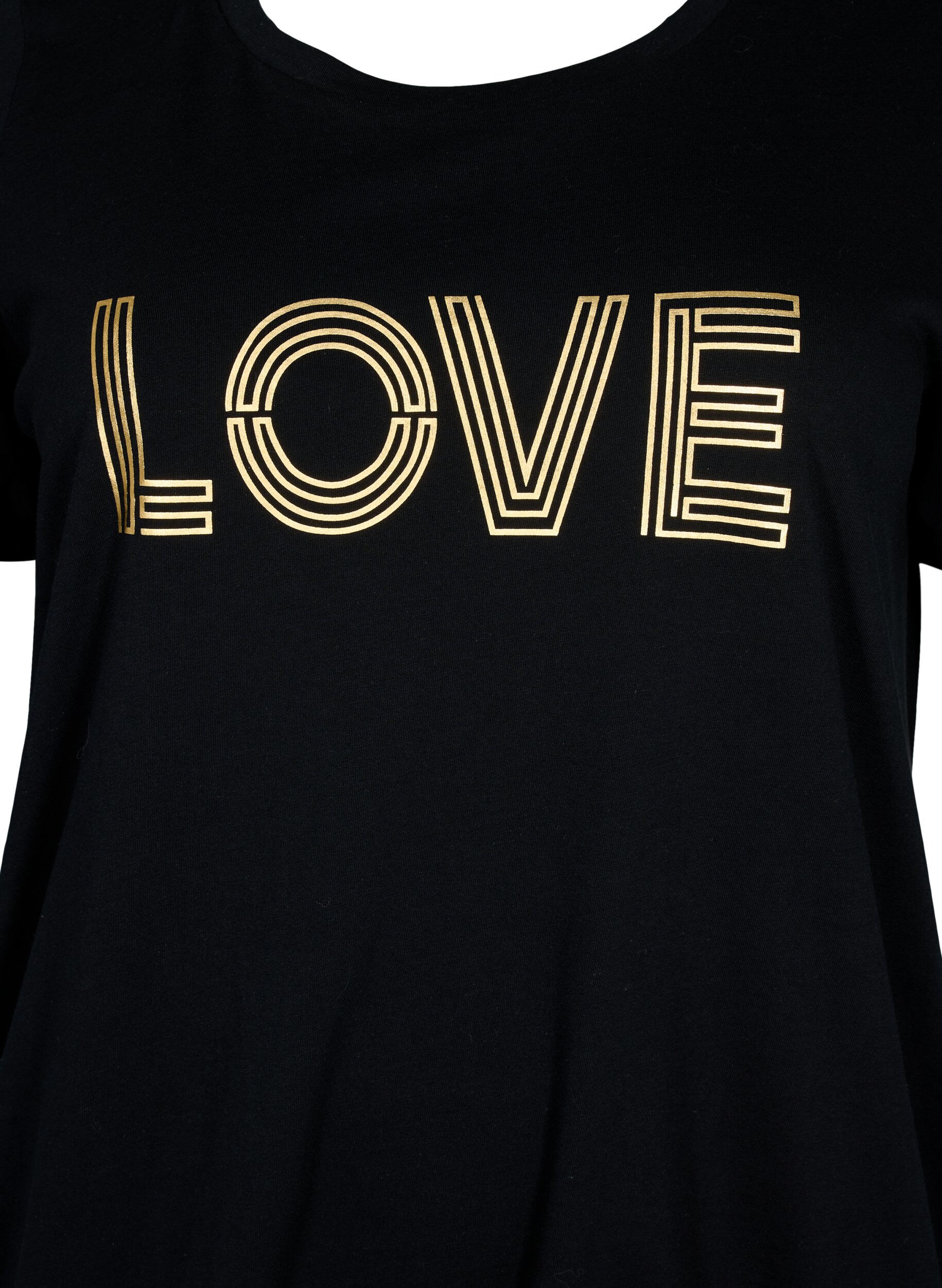 Zizzi Bomulls t-shirt med folietryck, Black W. Love, Packshot image number 2