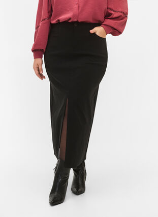 Lång kjol med slits framtill, Black, Model image number 2