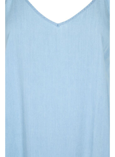 Lång denimklänning med tunna axelband, Light blue denim, Packshot image number 2