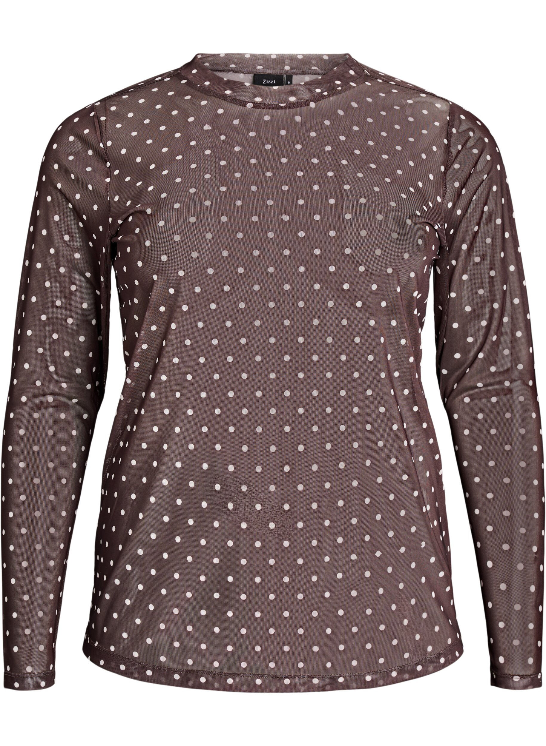 ZizziBlus i mesh med prickar, Brun, Packshot image number 0