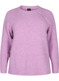 Melerad stickad tröja med pärlknappar, Purple Mel.