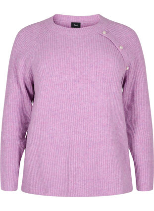 Melerad stickad tröja med pärlknappar, Purple Mel., Packshot image number 0