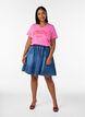T-shirt i ekologisk bomull med varsity-tryck och v-ringning, Rosa, Model image number 1