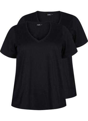 FLASH - 2-pack v-ringade t-shirtar, Black/Black, Packshot image number 0