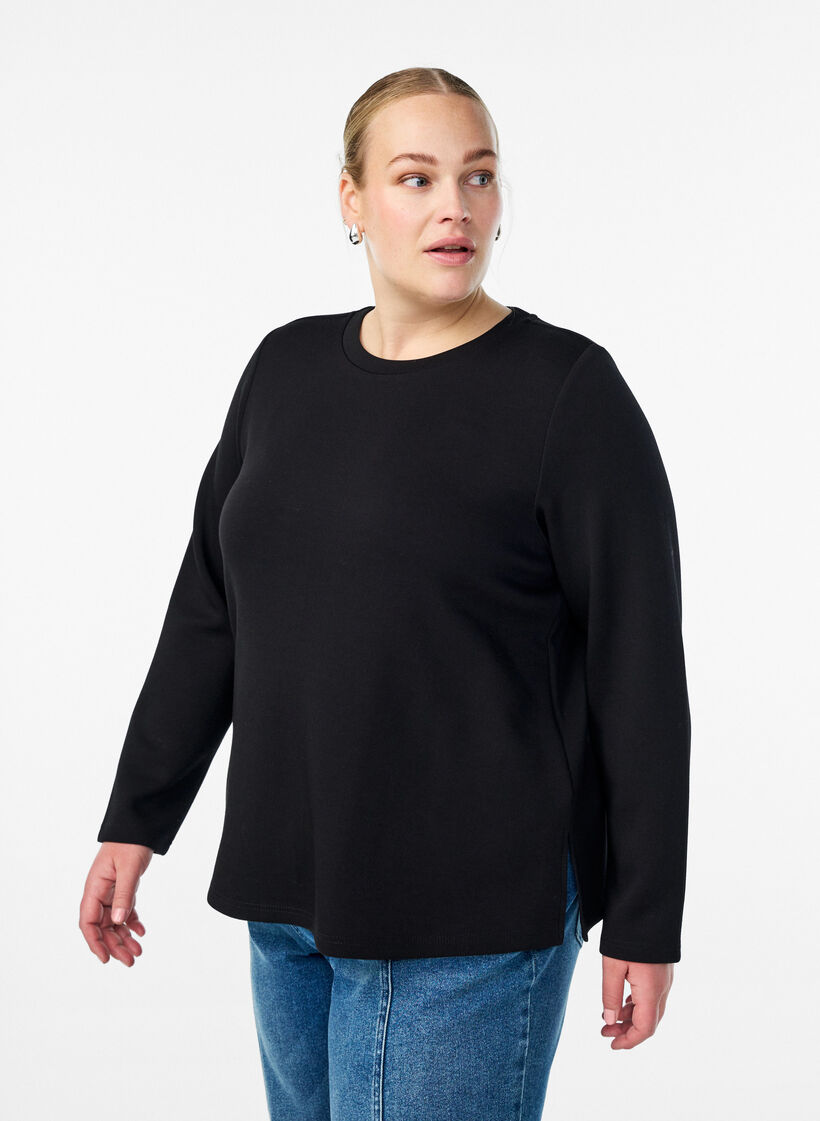 Blus i jersey med rund hals, Svart, Model image number 0