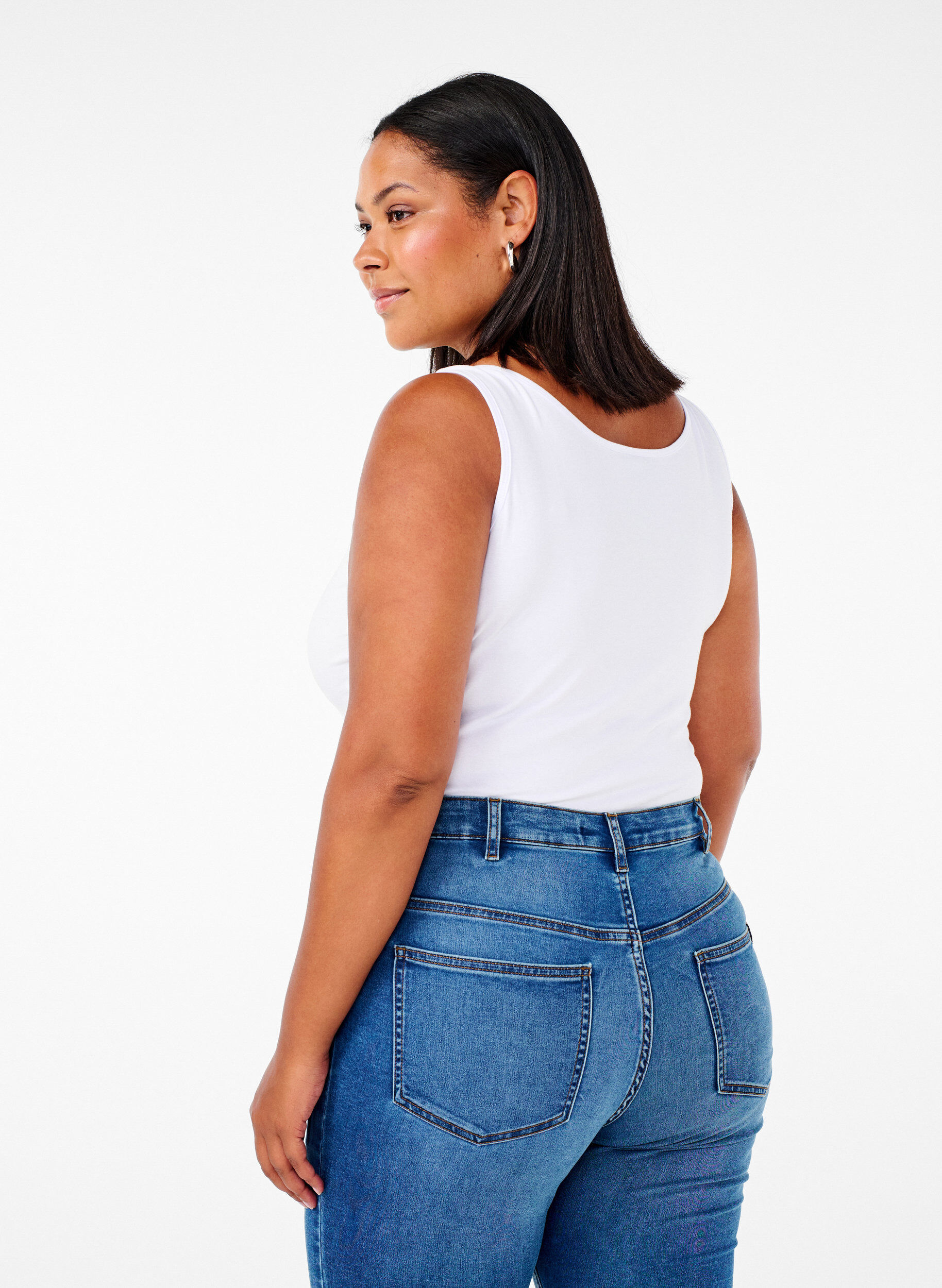 Zizzi Enf&auml;rgat baslinne i bomull, Vit, Model image number 2