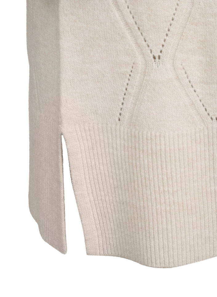 Långärmad stickad klänning med hålmönster, Birch Mel., Packshot image number 3