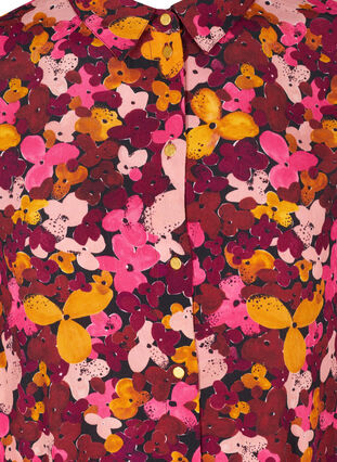 Blommig tunika i viskos med långa ärmar, Hot Pink Flower, Packshot image number 2