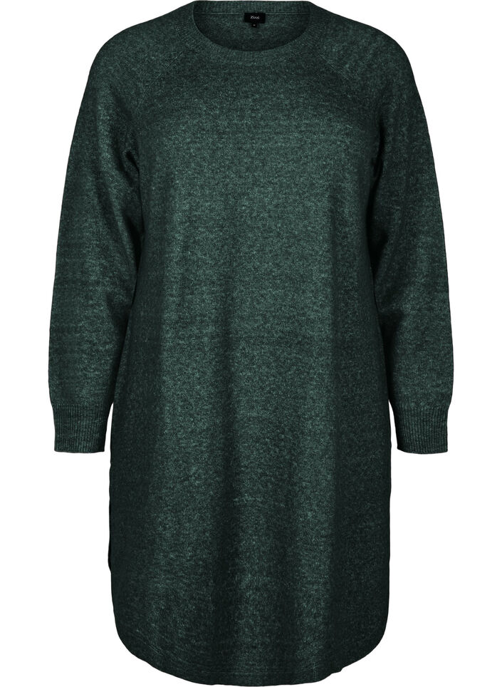 Stickad kort klänning med rund halsringning, Grön, Packshot image number 0