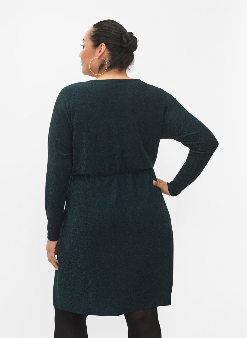 Glitterklänning med omlott och långa ärmar, Black Scarab, Model image number 1