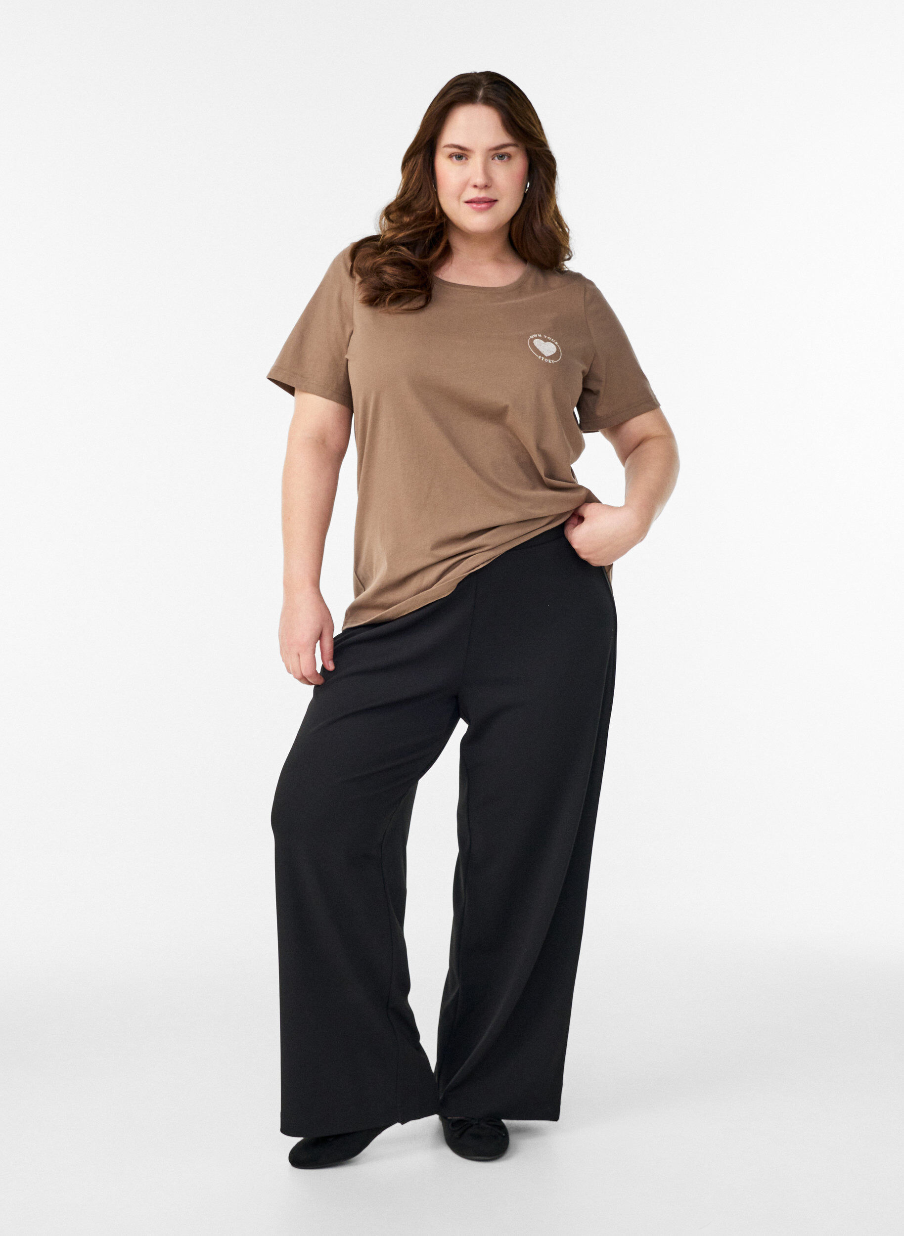ZizziT-shirt med tryck, Brun, Model image number 1