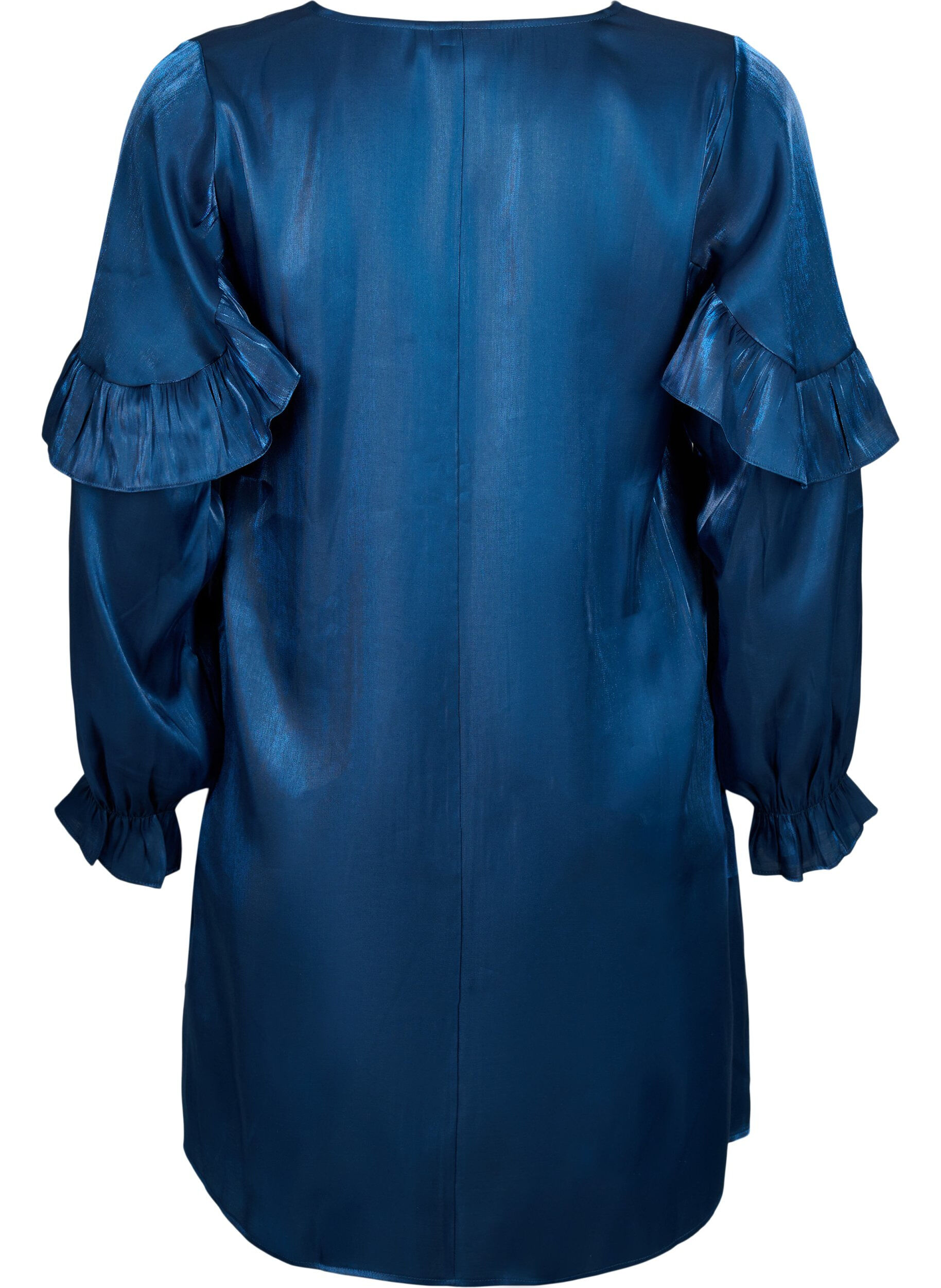 Zizzi Kl&auml;nning i viskos med v-ringning och volanger, Titan, Packshot image number 1