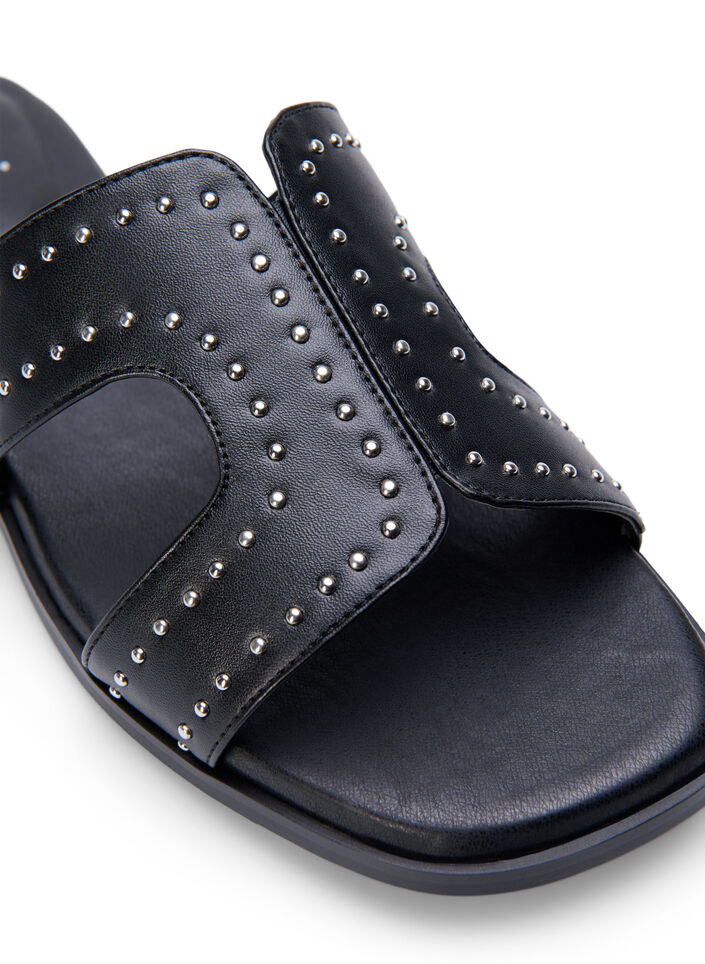 Wide fit - Platta sandaler med nitar, Svart, Packshot image number 3