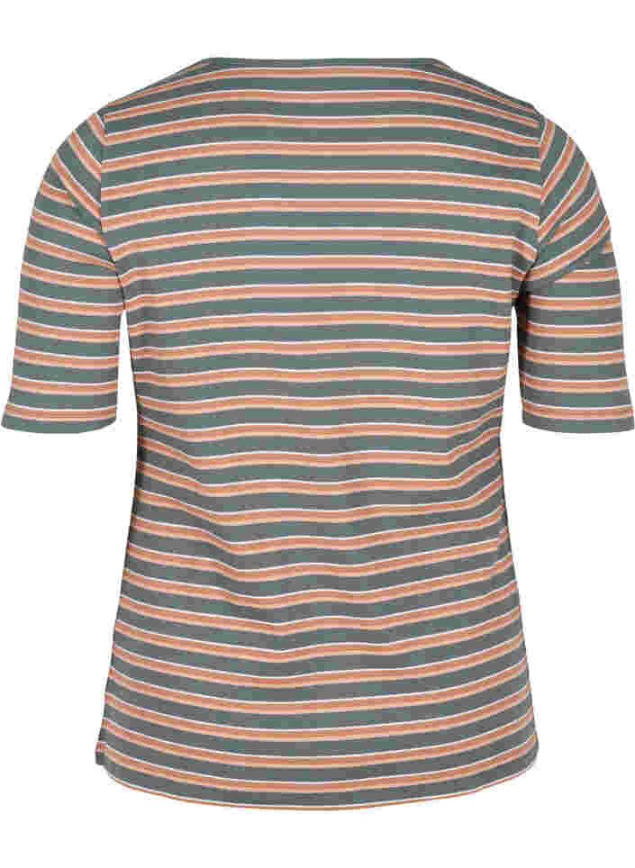 Randig och ribbad t-shirt i bomull, Balsam Green Stripe, Packshot image number 1